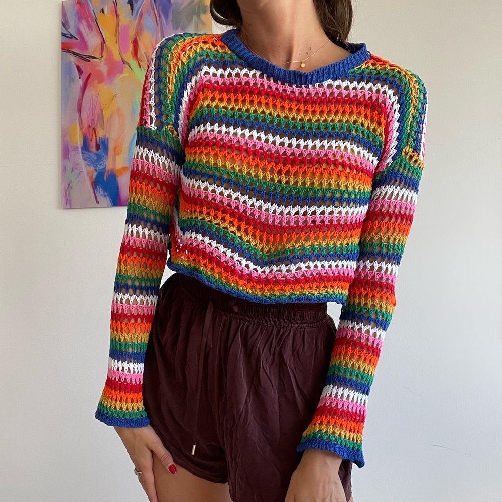 Rainbow Cropped Long Sleeve Shirt XS